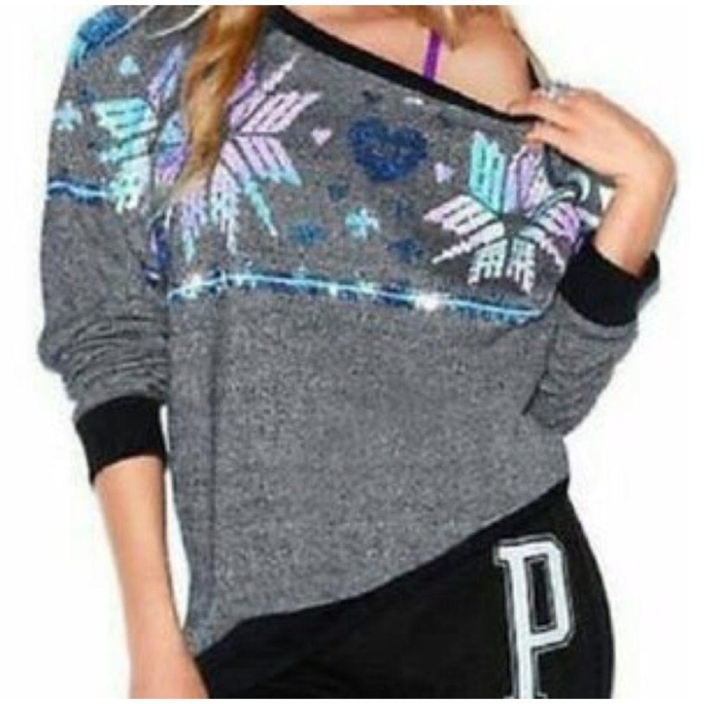 PINK Victoria’s Secret Bling Snowflake Sweatshirt